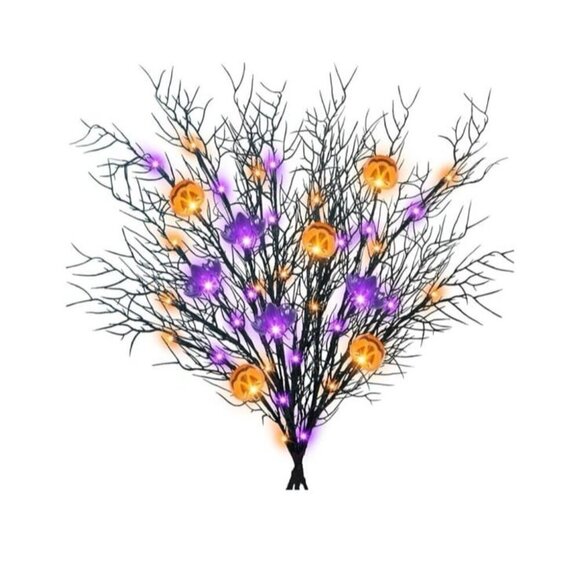 Krissing 3PCS 30" Lighted Halloween Branches With Timer 60LED 5 Jack-O-Lantern P - Picture 1 of 4